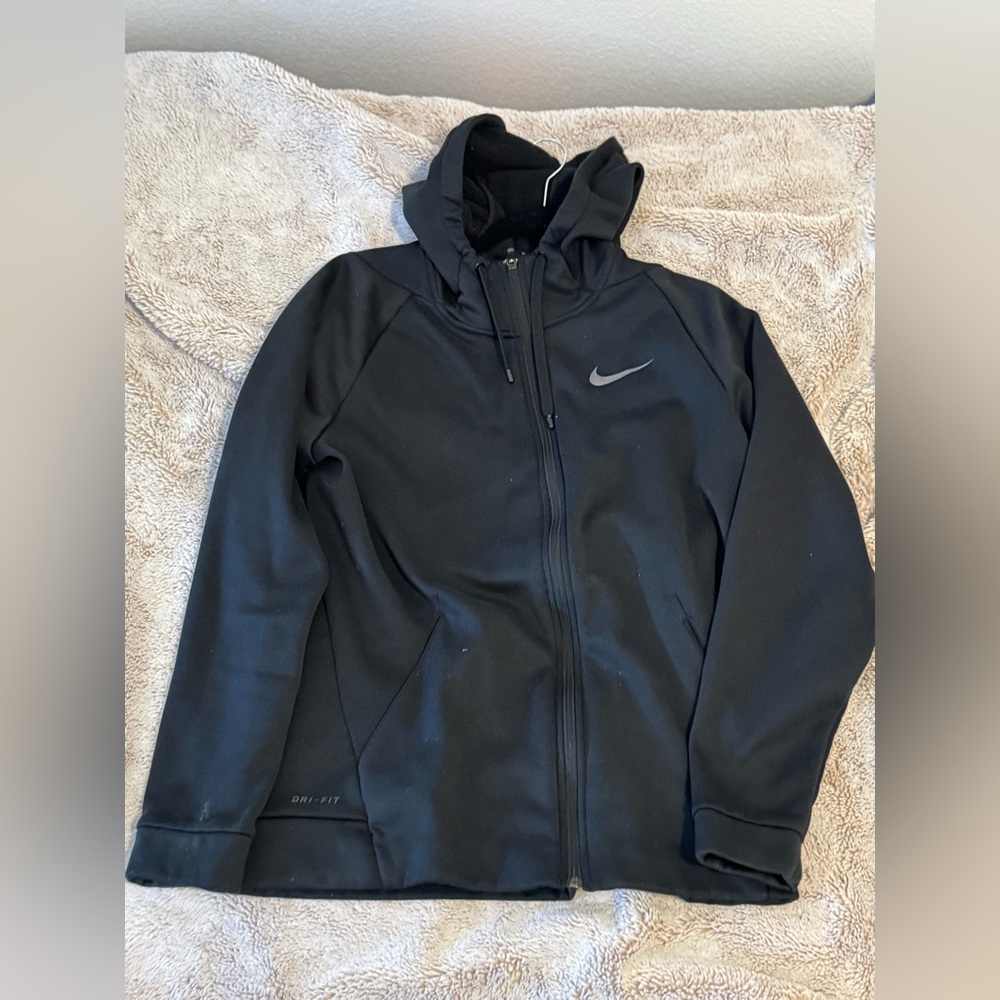 Black full zip up hooded dry fit Nike sweater